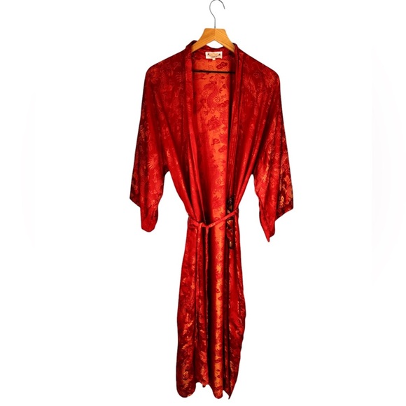 Golden Dragon Full Length Vintage Robe- red with gold embellishments- Sz large - Picture 1 of 12